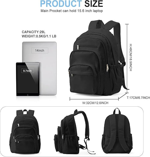 Black College Backpack For Women Men,Lightweight High School Bag,School Backpack With Lots Of Pockets,Cute Bookbag For Teens Boys Girls,Casual Daypack Backpack For School