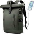 Roll Top Backpack, Waterproof Travel Backpack for Men Women, Expandable Casual Daypack for 15.6 Inch Laptop, Large Capacity Adjustable 18-27L Commute Laptop Backpack for Work Business College-Green