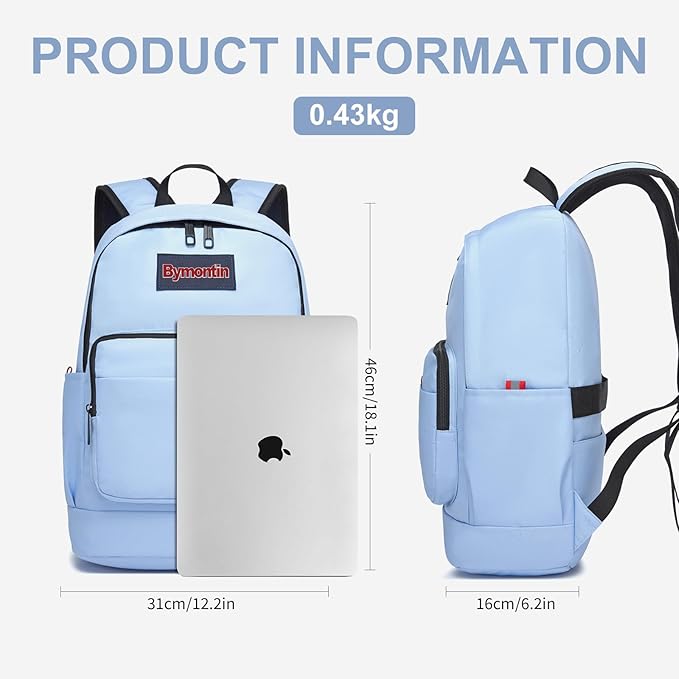 Classic Casual Backpack, Lightweight Daypack with 10 Pockets, Laptop Compartment, EVA Foam Pad (Light blue)