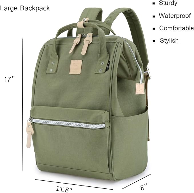 Himawari Large Travel Backpack with Laptop Compartment 17 Inch Roomy Doctor Bag College backpack for Women&Men-Not include USB Port (Olive green&plus）