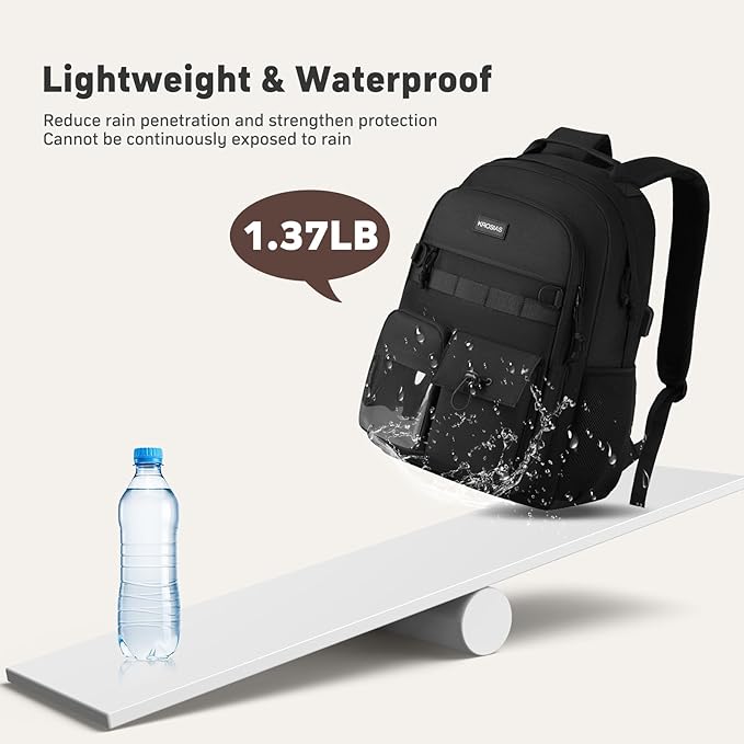 Black Backpack for Women Men, High School Bookbag for Teen Boys and Girls 15.6 Inch Laptop Bag with USB Charger for College Travel Business