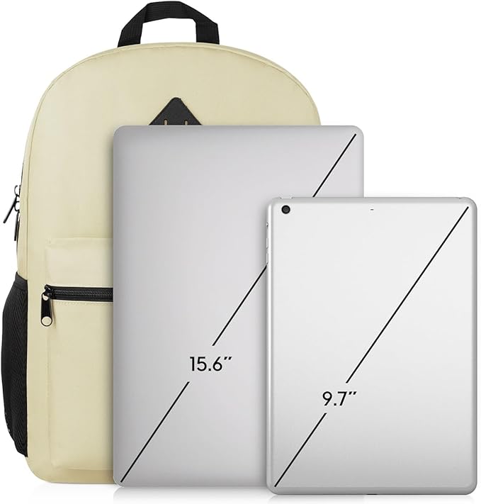 YAMTION School Backpack,Unisex Classic Bookbag Teens Schoolbag with USB Port for High School College Office Work Travel, 15.6 inch, Beige