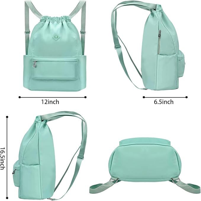 Drawstring Backpack with Wet Pocket Gym Backpack Water-Resistant Cinch String Bag Beach Swim for Women Men