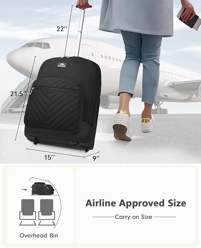 MATEIN Wheeled Backpack, 18 Inch Large Water Resistant Laptop Backpack with Wheels, Carry On Business Roller Bag for Women, Trolley Suitcase for Adults to Travel, Overnight Work Bag for College, Black
