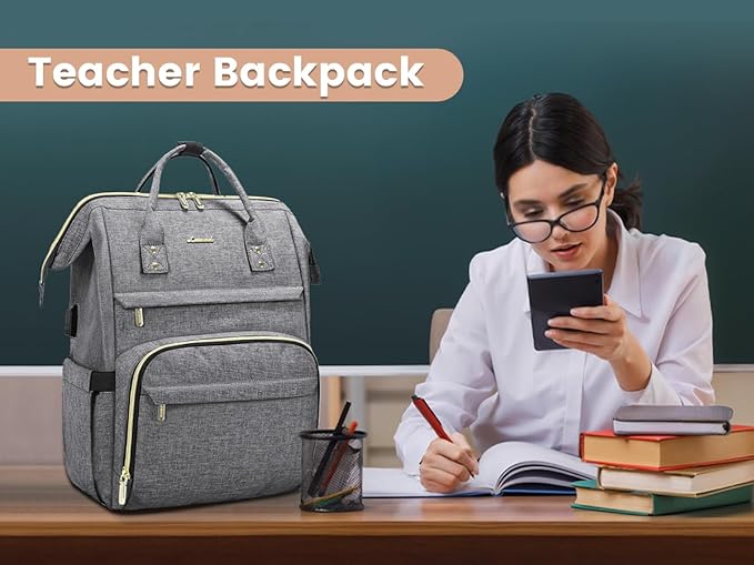 LOVEVOOK Extra Large Travel Laptop Backpack Women, 18 Inch Womens Work Backpack Purse, Waterproof Anti-theft Travel Back Pack with USB Charging Port for College Teacher Nurse, Grey