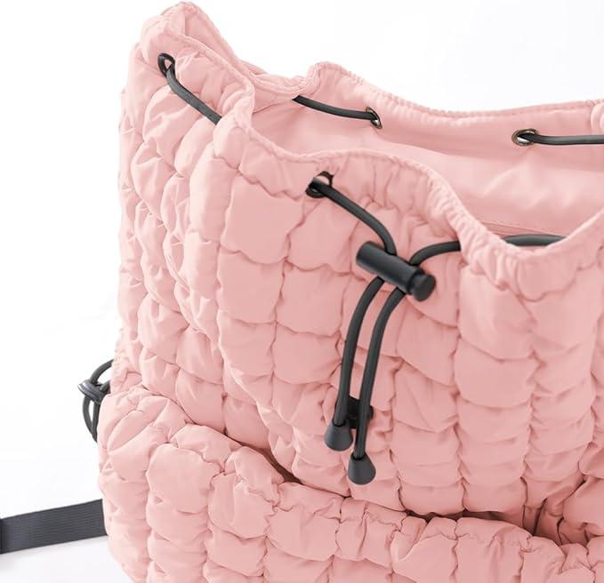 VAKAER Puffer Backpack for Women Lightweight Quilted Hiker Pack Drawstring Padding Backpacks for Travel Gym (Pink)