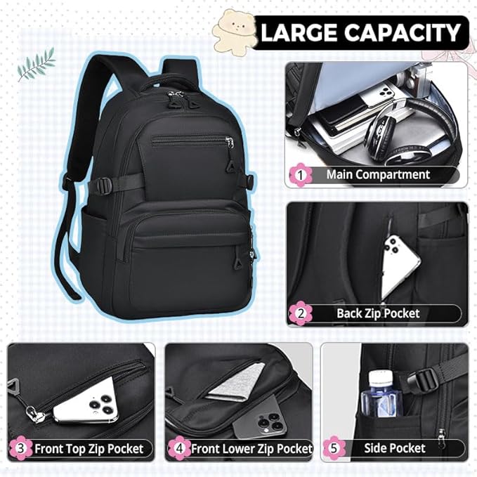 Preppy Aesthetic Large Laptop Backpack Y2K Vintage College Daypack for Travel Work Lightweight Waterproof Commute Bag (Beige)