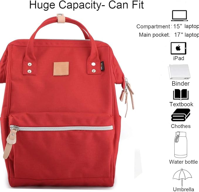 Himawari Large Travel Backpack with Laptop Compartment 17 Inch Roomy Doctor Bag College backpack for Women&Men-Not include USB Port (1882-Red&plus)