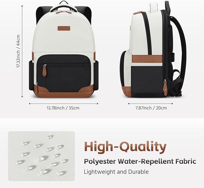 RealCool Laptop Backpack, 31L Travel Backpacks Gift for Women Men, Fits up to 15.6-17 Inch,Water Resistant College Bookbag, for School Business Trip (Beige-Black)