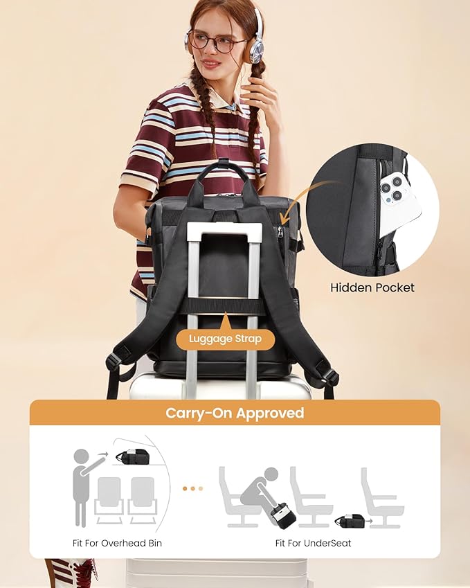 LOVEVOOK Laptop Backpack for Women, 17.3 Inch Work Travel Backpack Purse for School College Bookbag for Teen Girls Waterproof Computer Bag for Teacher Nurse Business, Black-Beige-Grey