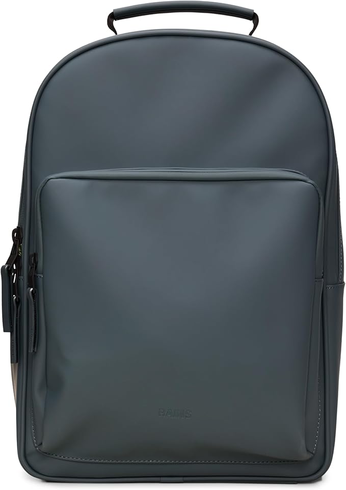 RAINS Book Daypack Large Lagoon Laptop Backpack for Men and Women, Waterproof Black Minimalist Commuter Bag with 15”-16"