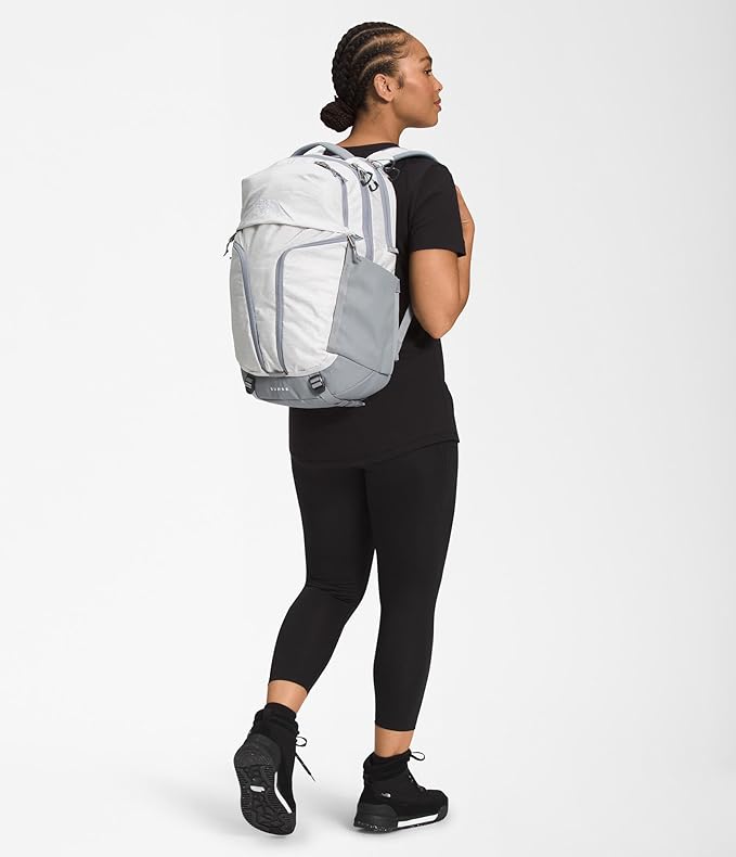 The North Face Women's Surge Commuter Laptop Backpack - Everyday Travel Bag, Laptop Sleeve, Water-Repellent, TNF White Metallic Mélange/Mid Grey-NPF, One Size