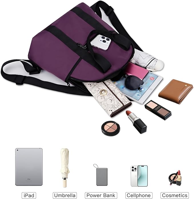 Women’s Backpack Purse Medium Size with Trolley Sleeve, Adjustable Strap/Top Handle, Water Resistant Travel Daypack, Purple