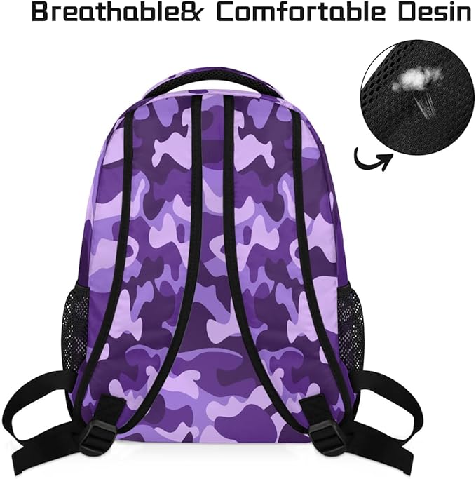 Pardick Camouflage Camo Purple Backpack for Kids Girls Boys Lightweight School College Students 18in Bookbag Large Capacity Computer Backpacks Laptop Rucksack Travel Gym Hiking Camping Daypack