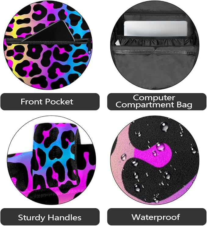 Pardick Leopard Cheetah Colorful Backpack for Kids Girls Boys Lightweight School College Students 18in Bookbag Large Capacity Computer Backpacks Laptop Rucksack Travel Gym Hiking Camping Daypack