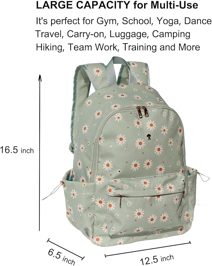 ESVAN Corduroy Backpack Lightweight Fashion 17 inch Laptop Bag for Women Casual College (Corduroy matcha daisy)