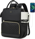 18in Computer Backpack for Women, Work Bag Laptop Bookbag with Cup Holder & USB Charger for Teacher Nurse College Travel Back Pack, Gifts, Black