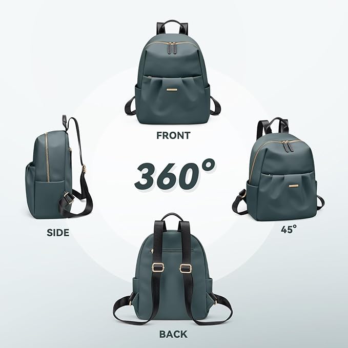 Small Backpack for Women, Cute Backpack Casual Work Daypack Purse for College Travel, fit 9.7 Inch, Dark Green