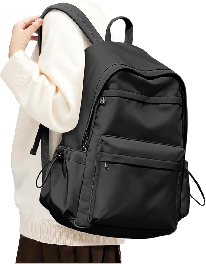Black Backpack for School, High School Bookbag Back Pack for Teens Girls Boys, Lightweight College Backpack Book Bag for Women Men, Simple Casual Daypack Backpack Mochilas Escolares para Adolescentes