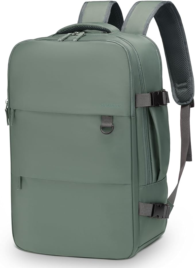 Travel Backpack for Men Women, 35L Laptop Backpack W/Shoe Compartment, Water Resistant Flight Approved Fits 15.6-inch Laptop, Grey-green