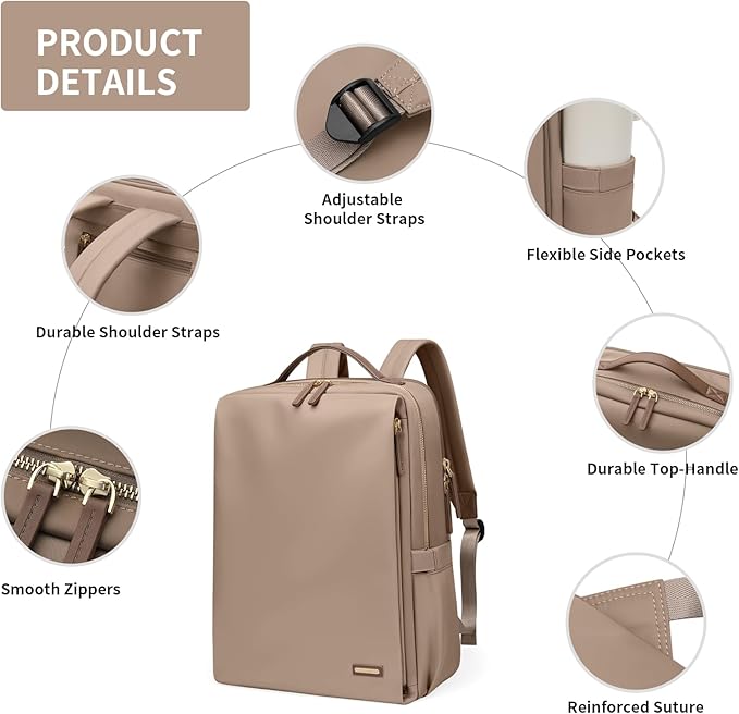 GOLF SUPAGS Stylish Laptop Backpack for Women Airline Approved Perfect for Work College and Travel Multi-Functional Casual Daypack Fits 14 Inch Notebook (Champagne)
