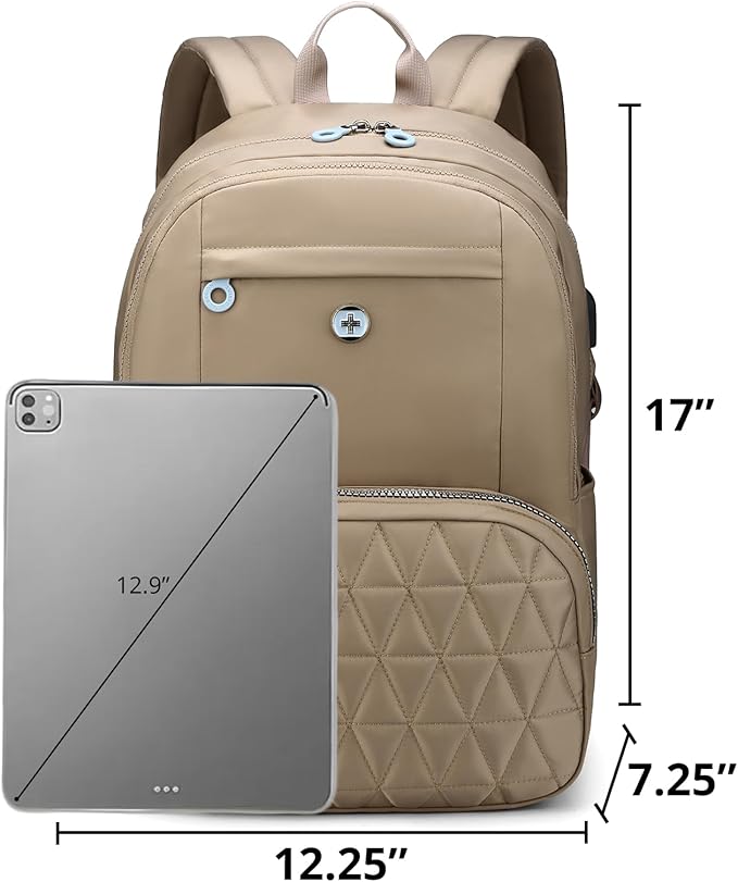 Swissdigital Design Backpack for Women, 15.6 inch Laptop College Khaki Medium Simple Modern Backpacks for School with USB Charging Port for Womens Girls | SD1711-75