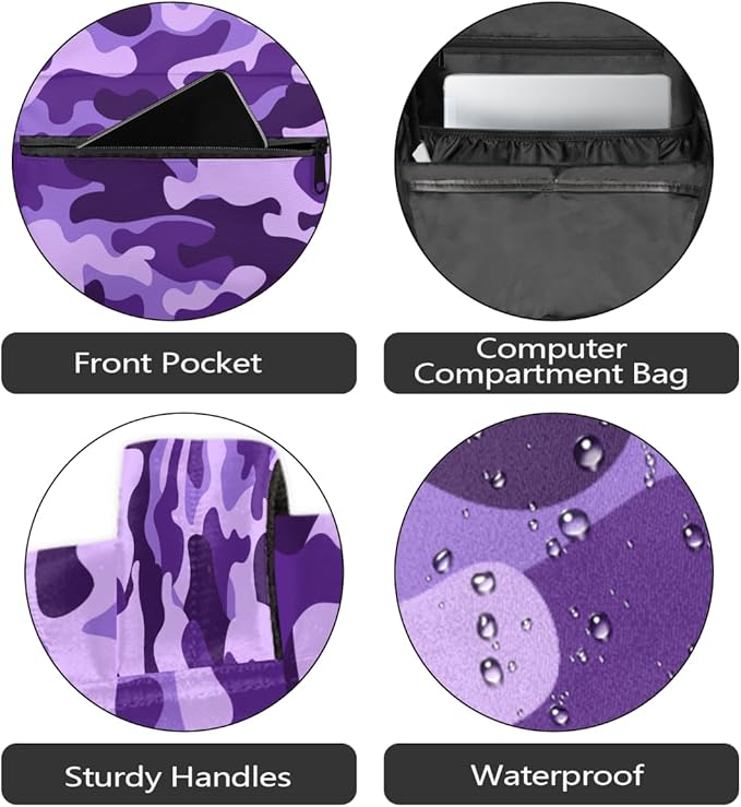 Pardick Camouflage Camo Purple Backpack for Kids Girls Boys Lightweight School College Students 18in Bookbag Large Capacity Computer Backpacks Laptop Rucksack Travel Gym Hiking Camping Daypack