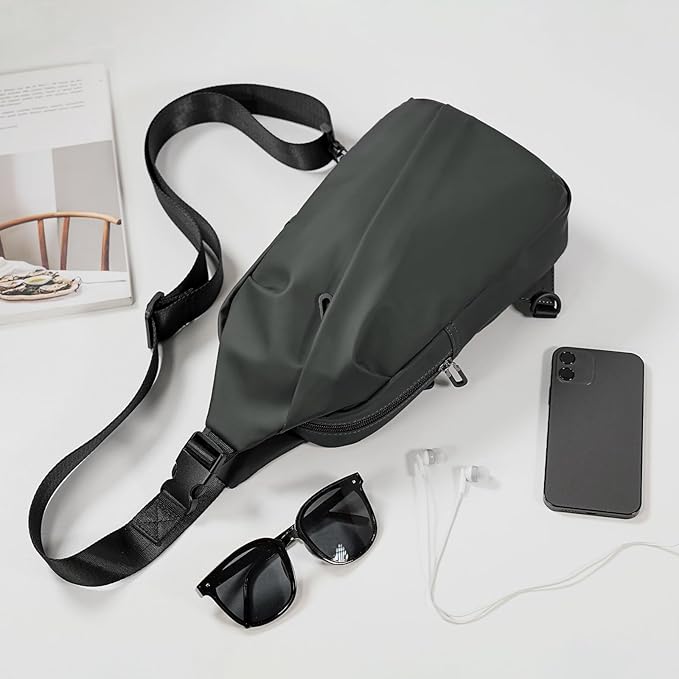 Small Sling Bag, Waterproof Nylon 7.9 Inch Crossbody Chest Bags Daypack Backpack with Anti-theft Pocket for Men Women (Dark Grey)