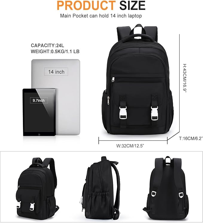 School Backpack For Women Men College Backpack With Lots Of Pockets Cute BookBag Casual Daypack Backpacks For Teens Girls Boys Waterproof(Black)