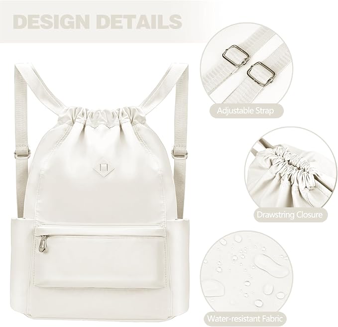 Drawstring Backpack with Wet Pocket Gym Backpack Water-Resistant Cinch String Bag Beach Swim for Women Men