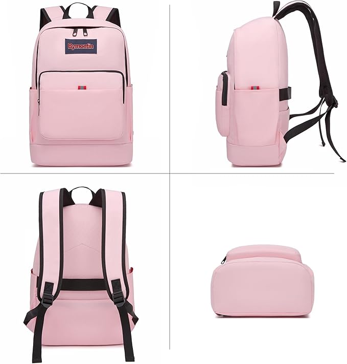 Classic Casual Backpack, Lightweight Daypack with 10 Pockets, Laptop Compartment, EVA Foam Pad (Dark pink)