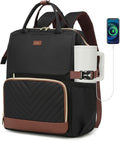 17.3in Computer Backpack for Women, Work Bag Laptop Bookbag with Cup Holder & USB Charger for Teacher Nurse College Travel Back Pack, Gifts, Black Brown