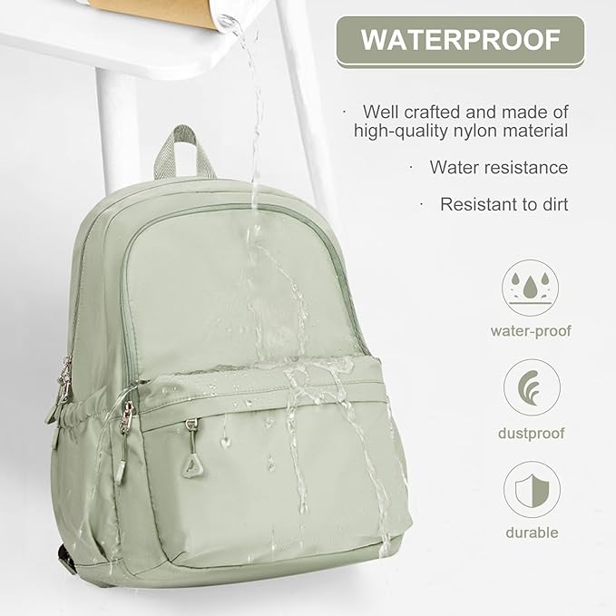 suwasp Casual Laptop Backpack for Women Men Waterproof Lightweight Backpacks Bag 15.6inch Laptop Daypack Large Capacity Backpack, Light Green