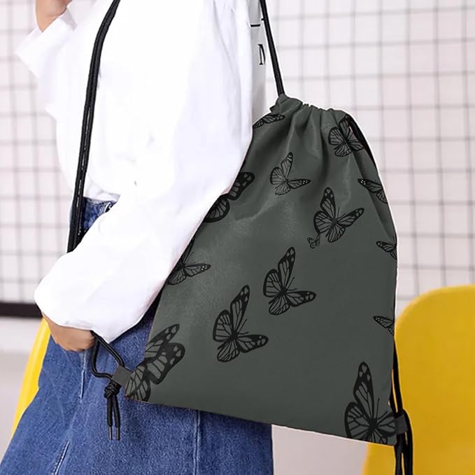 Drawstring Backpack Draw String Bag Waterproof for Sports Gym Beach Travel Cute Aesthetic Sackpack Men Women (13"×17")-Butterfly