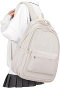 Lightweight School Backpack for Women Men, Laptop Travel Casual Daypack College Secondary School Bags Bookbag for Teenage Girls Boys, Beige