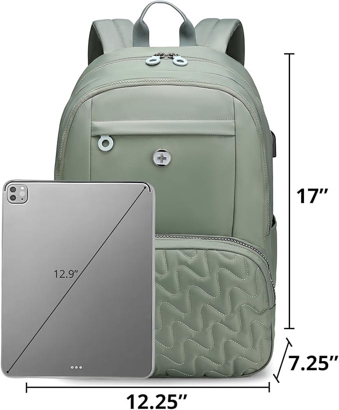 Swissdigital Design Travel Backpack for Women, 15.6 inch Laptop College Grayish Medium Simple Modern Backpacks for School with USB Charging Port for Womens Girls | SD1711-27