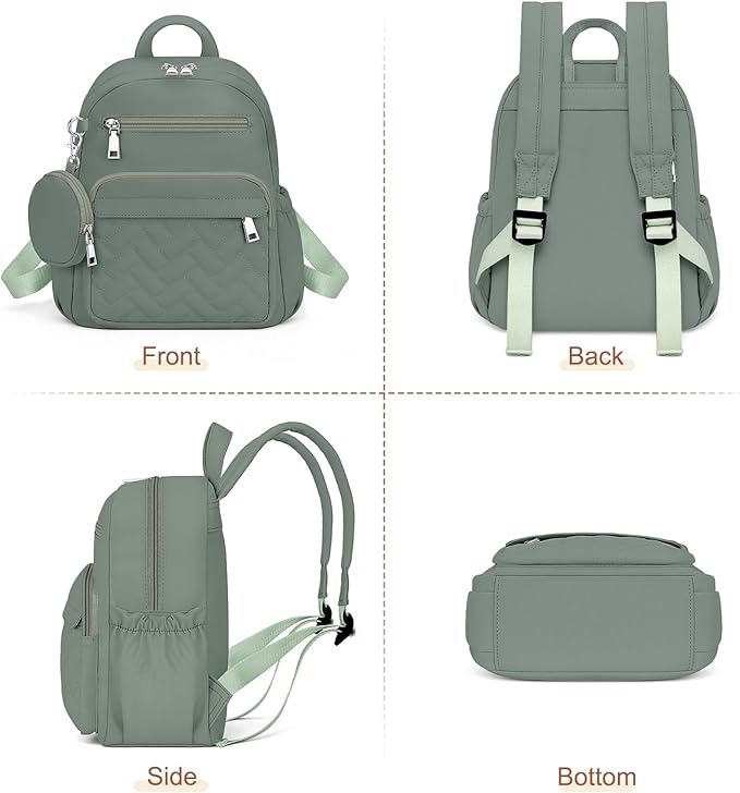 Mini Backpack for Women Small Backpack Purse, Anti Theft Backpack Waterproof Lightweight Puffer Back packs for Travel, Work with Coin Purse Green