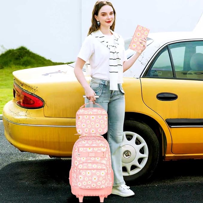 Rolling Backpack for Womens and Mens, Adults Wheeled Bookbag with Lunch Box for Girls and Boys.