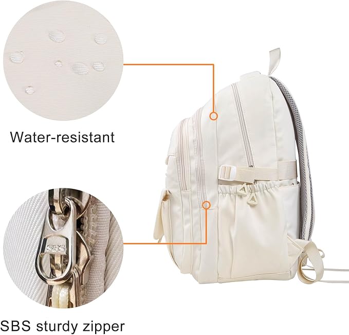 Phaoullzon Girls School Backpack for Boys, College Aesthetic Laptop Bookbag for Travel,Beige