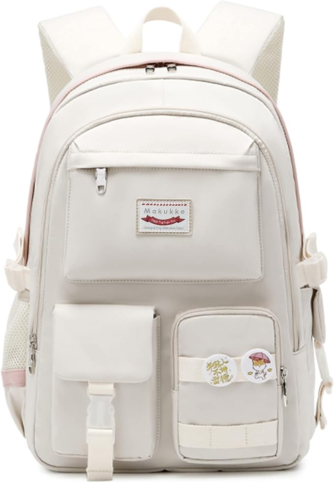 Makukke School Backpacks for Teen Girls - Laptop Backpacks 15.6 Inch College Cute Bookbag Anti Theft Women Casual Daypack,White