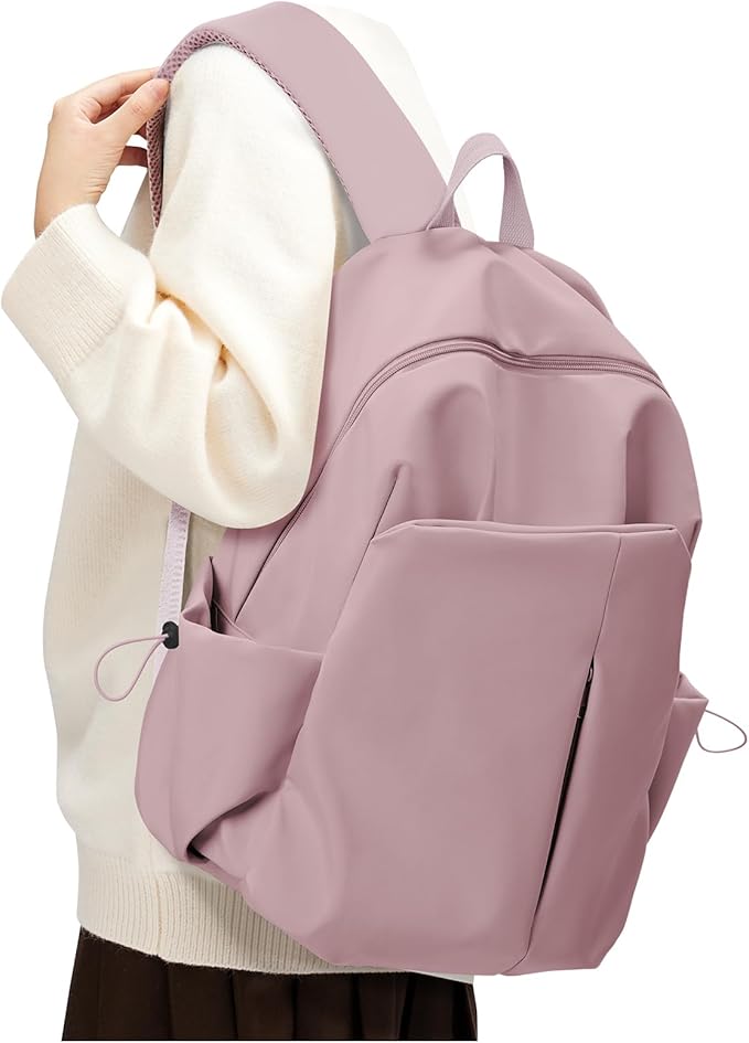 SEAFEW Small Pink School Backpack Women, Unisex Lightweight Backpack School Bag Water-resistant Casual Rucksack fits 14 inch Laptop for Boys Girls Men and Women Bookbag College Daypack for Teenage