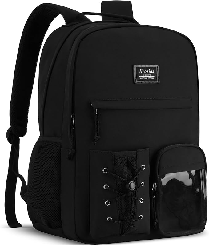 Backpack for School Teens Boys and Girls, Black Backpack for Men and Women College Bookbag Travel Laptop Back Pack Fits 15.6 Inch Laptop