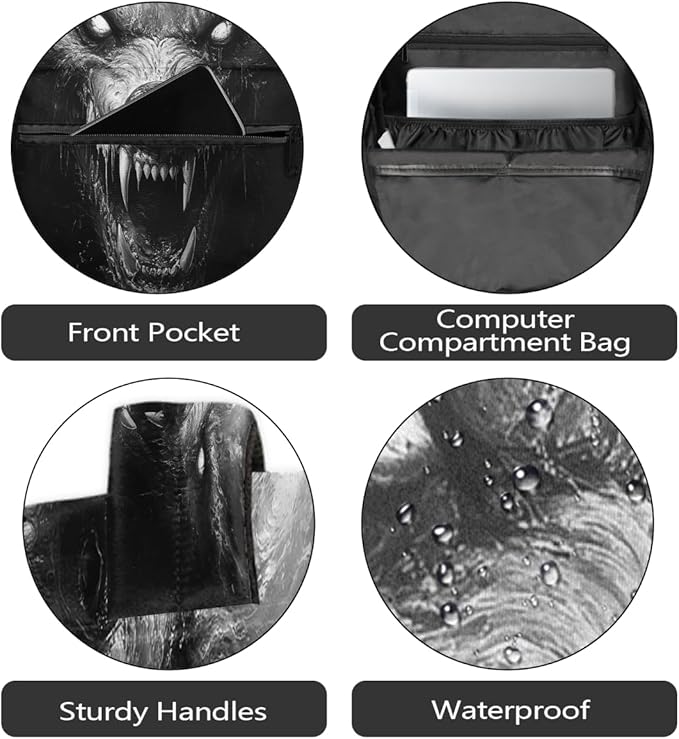 Pardick Monster Horror Backpack for Kids Girls Boys Lightweight School College Students 18in Bookbag Large Capacity Computer Backpacks Laptop Rucksack Travel Gym Hiking Camping Daypack