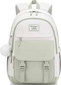 School Backpack for Teen Girls, Cute College Backpacks for Women Students Aesthetic Bookbag Large 15.6 Inch Laptop Bag Middle School Travel Back Pack (Green Beige)