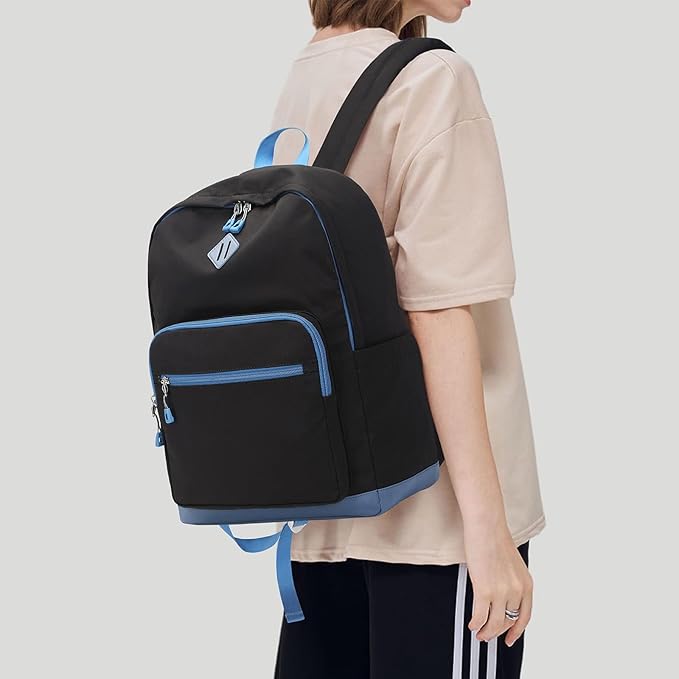 Lohol Classic Backpack for Girls Boys Teens, Lightweight Bookbag for School Travel College (Balck/Blue)