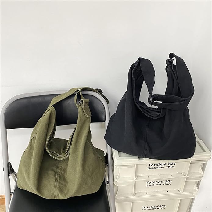 GAXOS Aesthetic Cute Messenger Bag for School Vintage Black Canvas Crossbody for Women Shoulder Laptop Bag