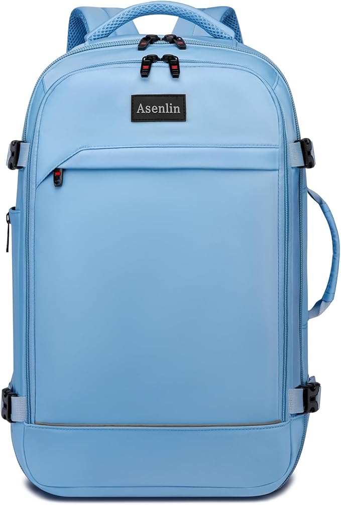 Asenlin 30L Travel Backpack for Women Men,Fit 15.6 Inch Laptop Backpack Flight Approved Luggage Carry On Water Resistant for Weekender Overnight Large Daypack Light Blue