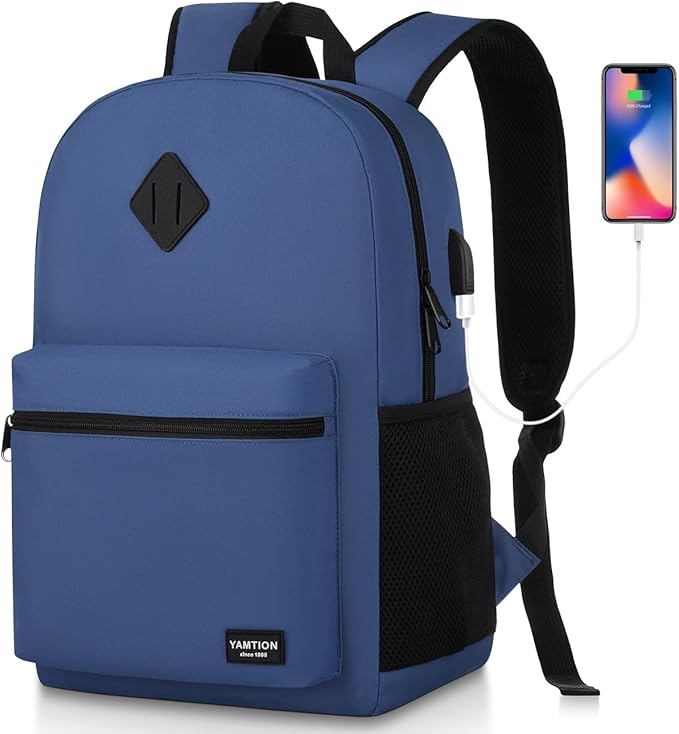 YAMTION 17.3 inch School Backpack,Classic Bookbag Backpack with USB Port for High School College Students Travel