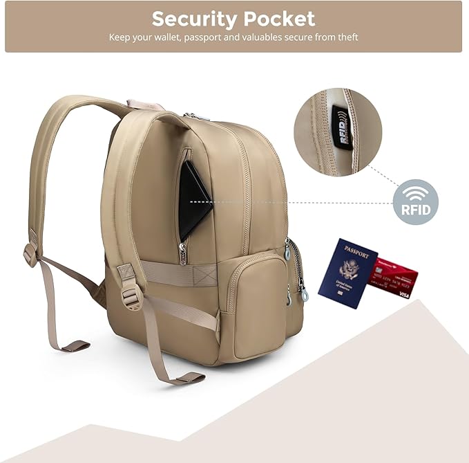 Swissdigital Design Backpack for Women, 15.6 inch Laptop College Khaki Medium Simple Modern Backpacks for School with USB Charging Port for Womens Girls | SD1711-75