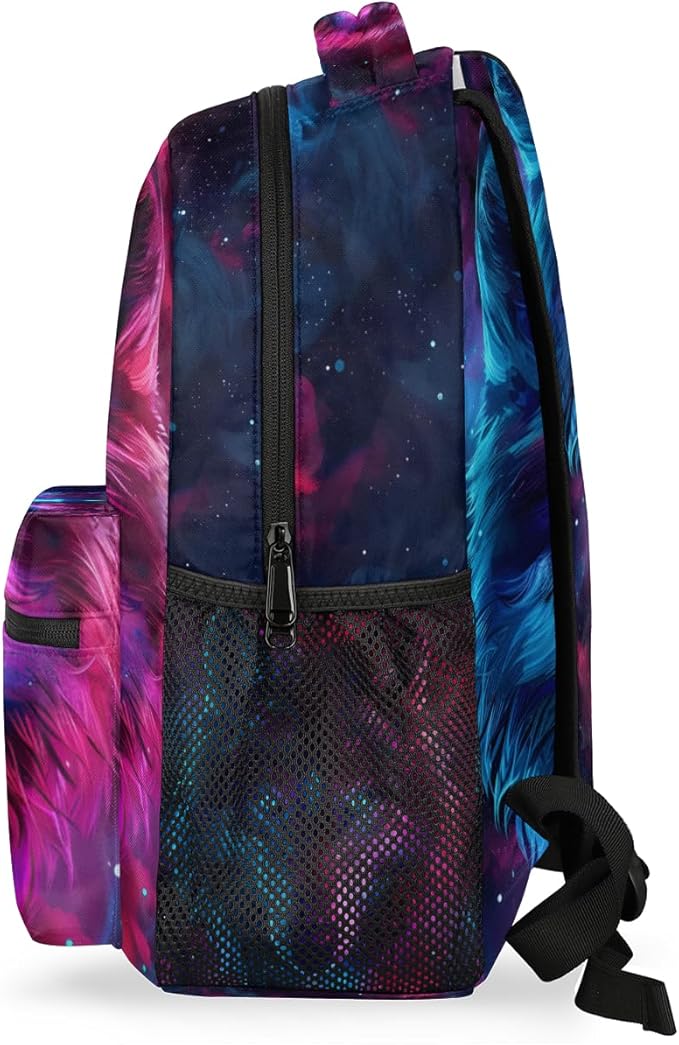 Pardick Galaxy Wolf Backpacks for Boys Girls Kids Rainbow Wolf Lightweight 16 Inch School Backpack Laptop College Bookbag Travel Casual Daypack Hiking Camping Computer Rucksack Medium